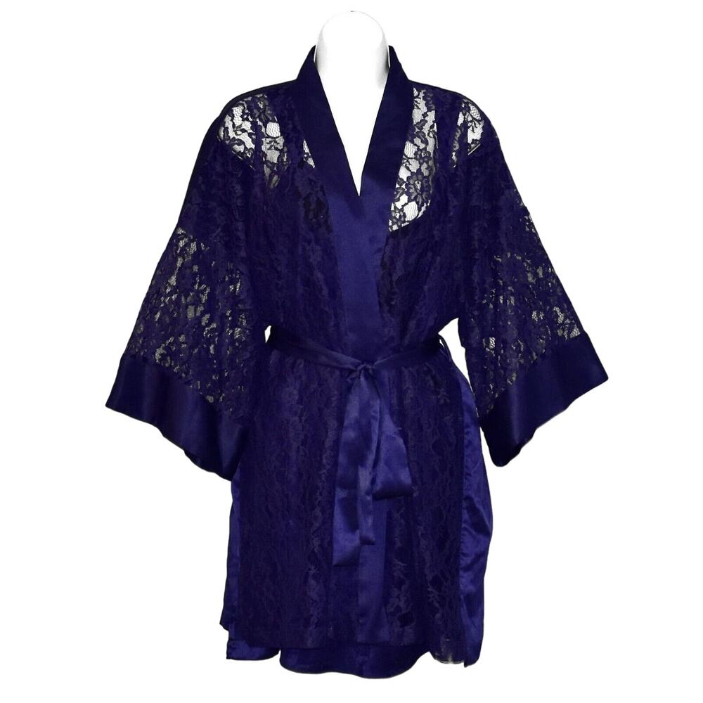 B0 Auth VICTORIA'S SECRET Floral Satin Sleep Dress & Lace Robe 2 Pc Set Size M